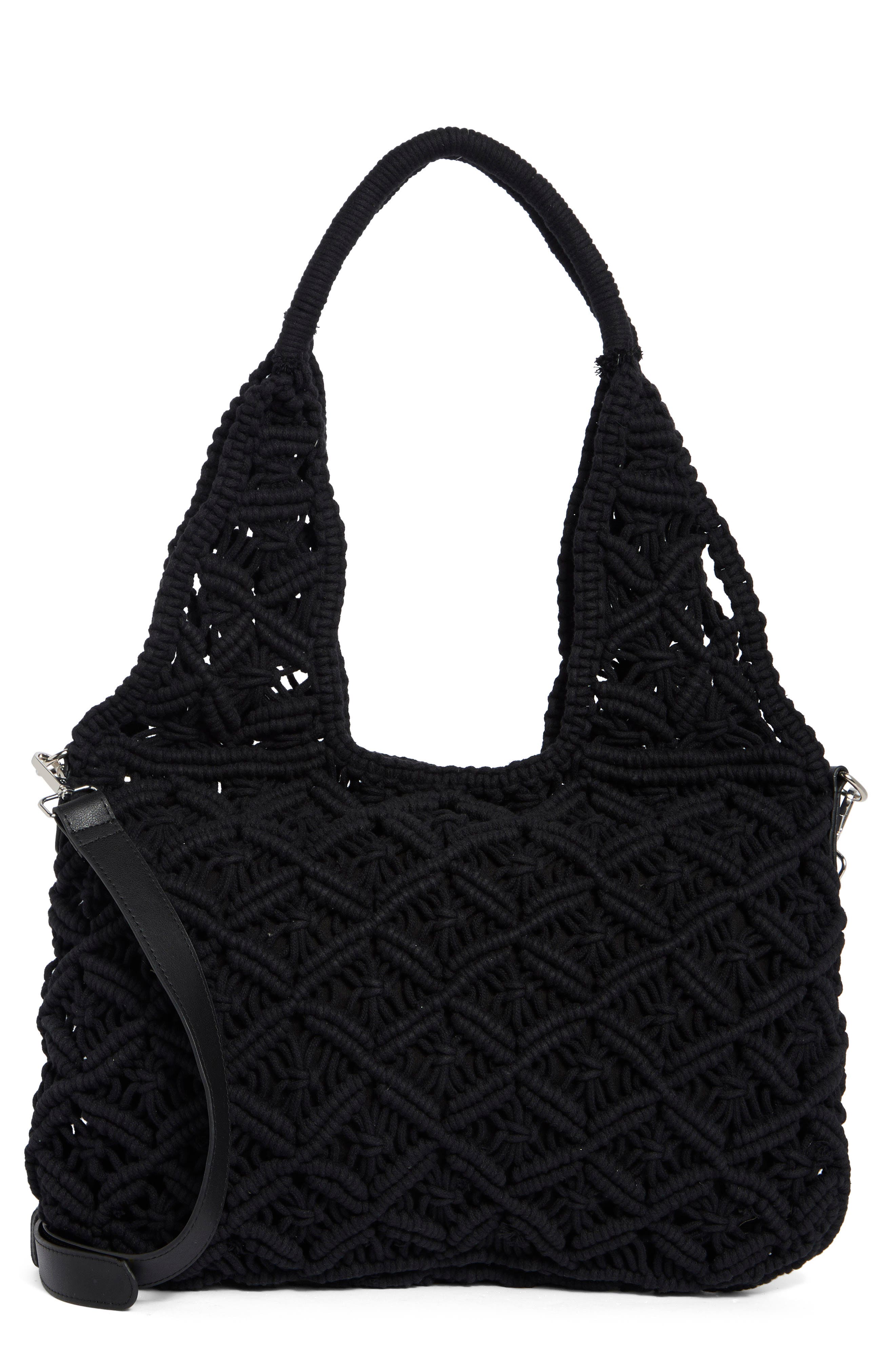 Collection XIIX Large Macramé Tote Bag, Main, color, Black