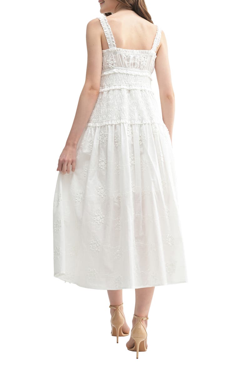 Embroidered Floral Cotton Midi Dress, Alternate, color, WHITE