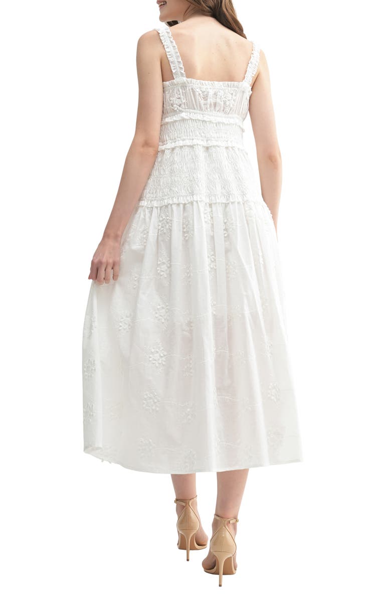 All in Favor Embroidered Floral Cotton Midi Dress, Alternate, color, White