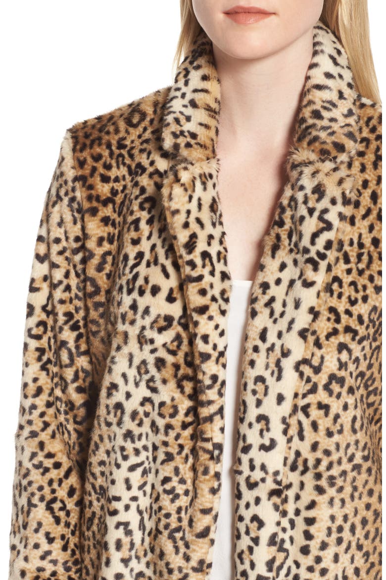Leopard Print Faux Fur Jacket, Alternate, color, TAN LEOPARD PRINT