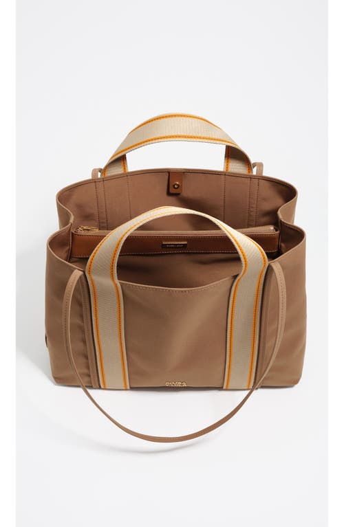 Bimba Y Lola Large Nylon Chihuahua Shopper Bag With Stripes In Brown