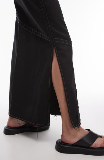 Raw Edge Topstitch Maxi Skirt
