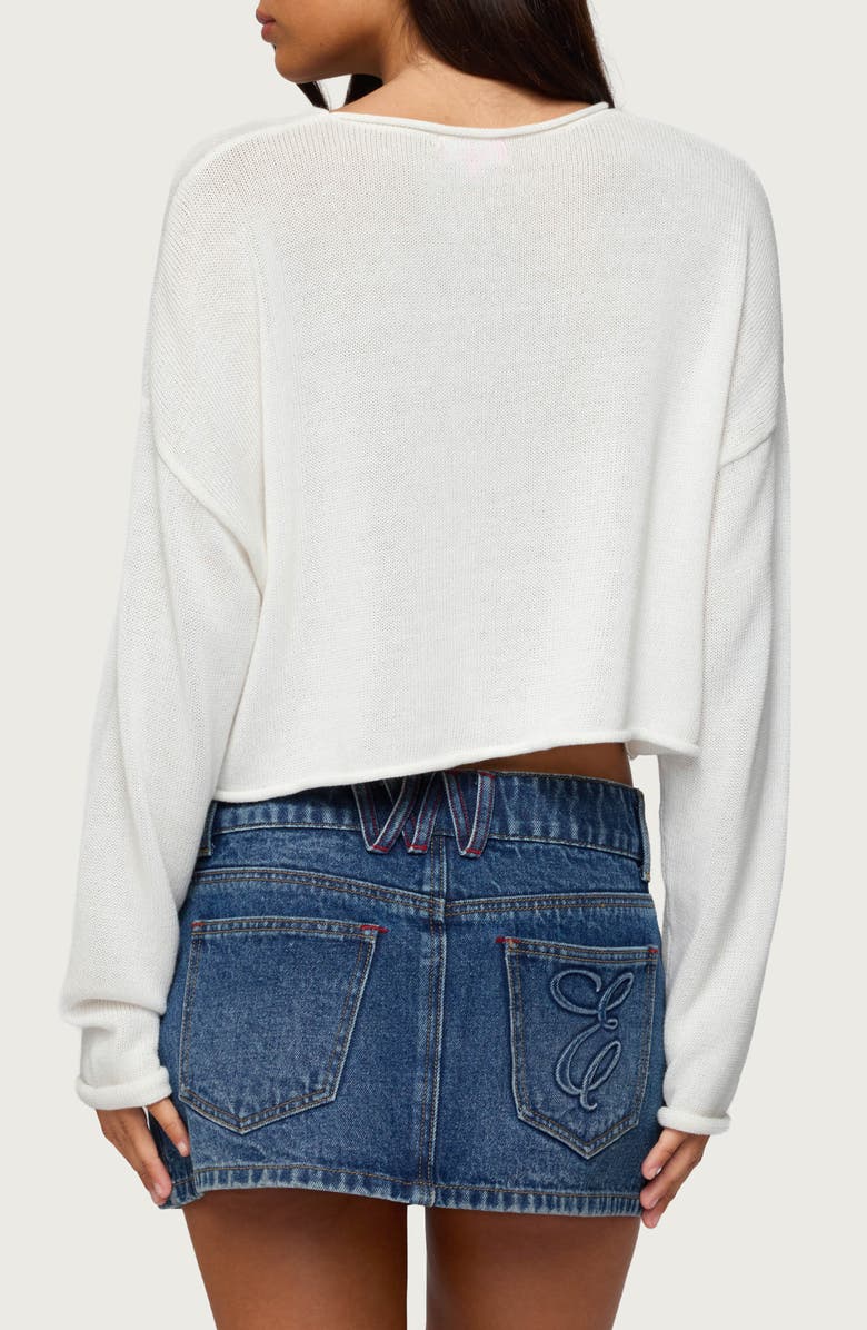 EDIKTED Lobster Babe Crop Sweater, Alternate, color, White