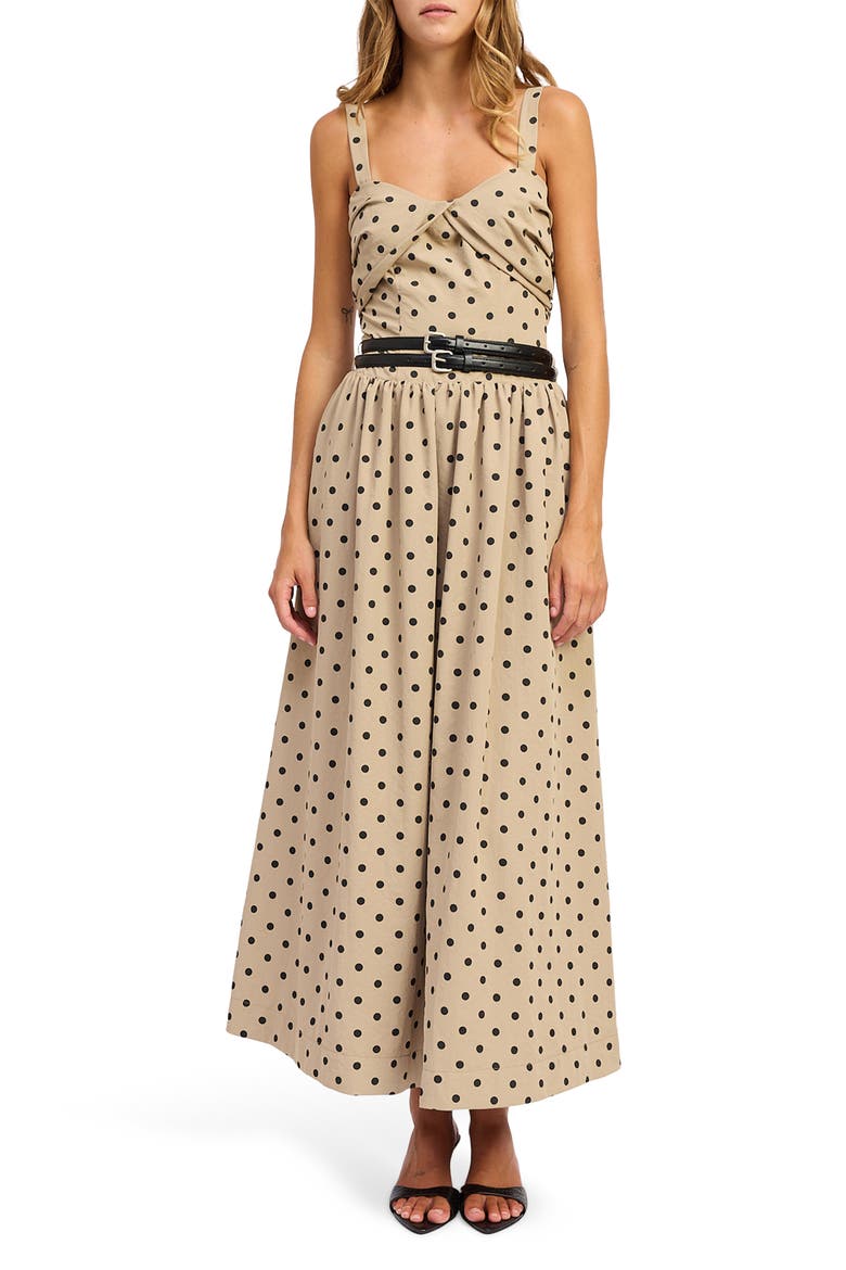 Hatley Polka Dot Belted Maxi Dress, Main, color, TAN BLACK