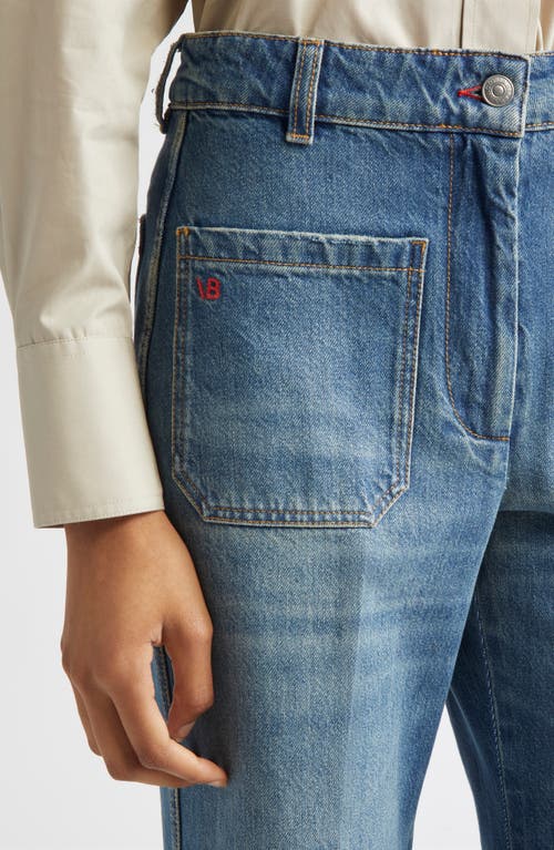 Victoria Beckham 'alina' Blue Jeans With Pockets And Logo Applied On The Front In Blue