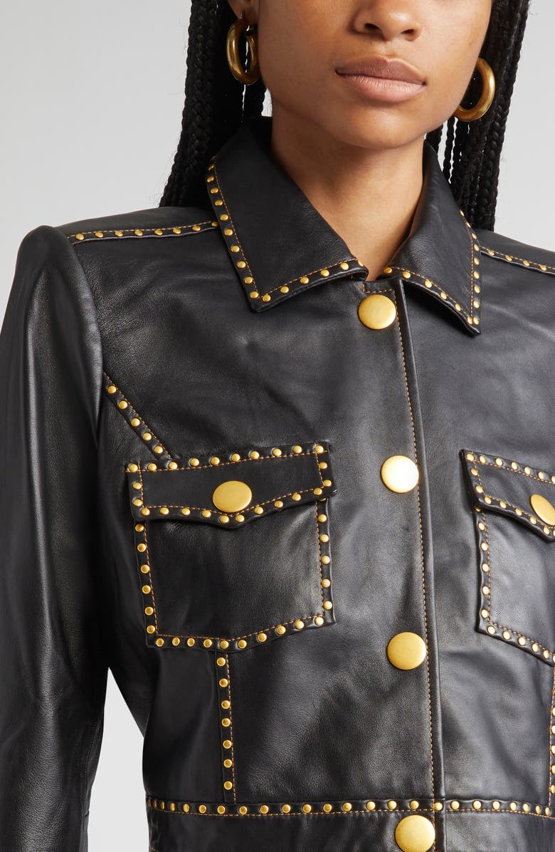 L'AGENCE Winsome Studded Crop Leather Jacket, Alternate, color, Black