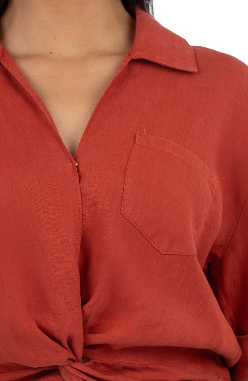 Kut From The Kloth Rebel Knot Front Linen Blend Top In Red