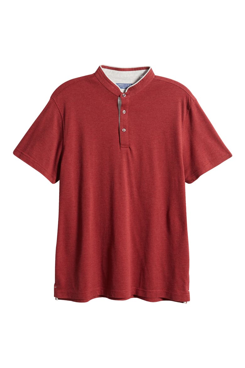 Trim Fit Band Collar Short Sleeve Polo, Alternate, color, BORDEAUX
