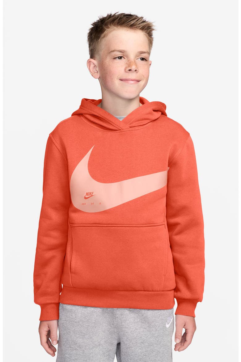 Kids' Sportswear Club Fleece Graphic Hoodie, Main, color, 842 TURF ORANGE/ARCTIC ORANGE