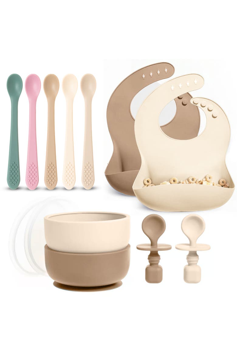 Silicone Baby Feeding Set 11-Piece, Main, color, Tan