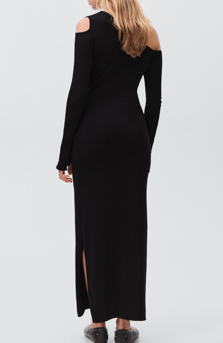 MANGO TEEN Asymmetric Cutout One-Shoulder Long Sleeve Dress, Alternate, color, Black