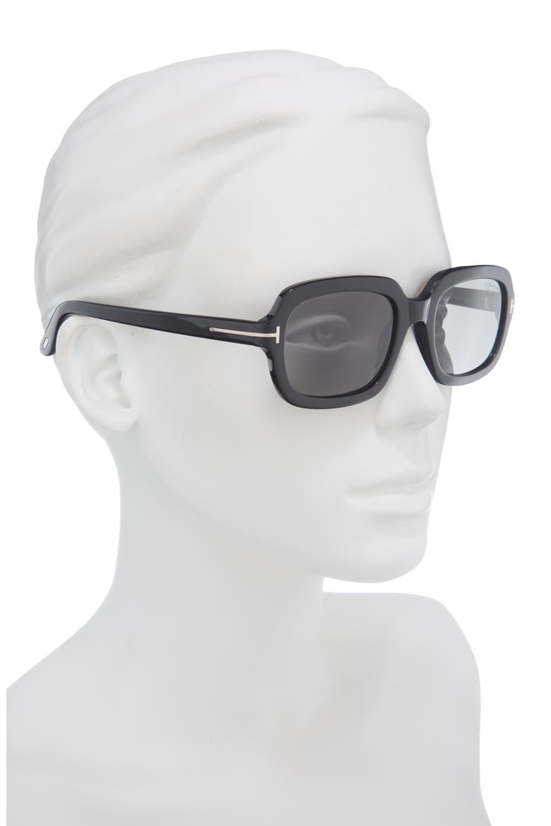 Lana 53mm Polarized Rectangular Sunglasses, Alternate, color, SHINY BLACK /T/ LOGO / POLARIZED SMOKE LENS