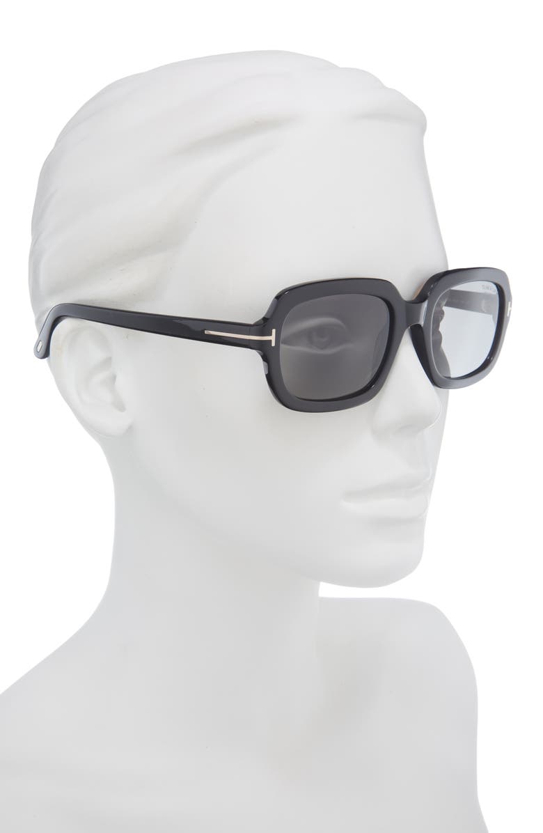 TOM FORD Lana 53mm Polarized Rectangular Sunglasses, Alternate, color, Shiny Black/ Smoke Lens