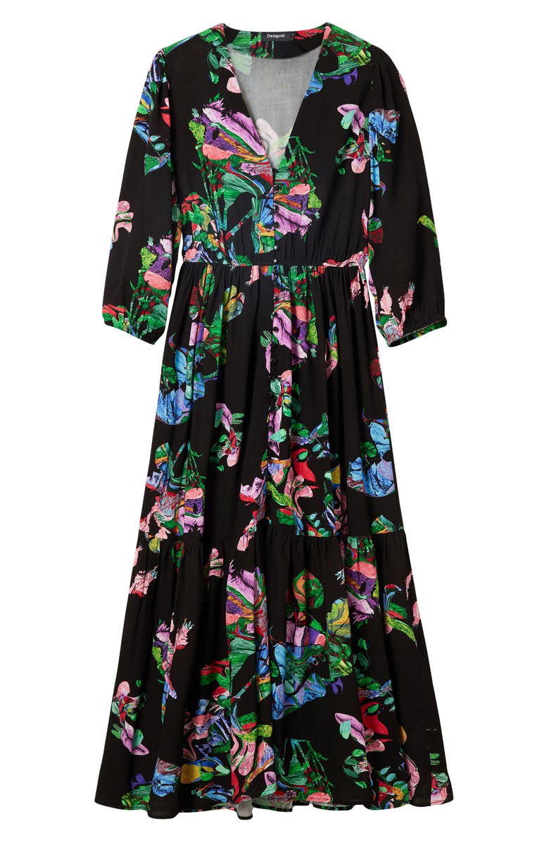Desigual Poppy Floral Print Long Sleeve Dress, Alternate, color, 
