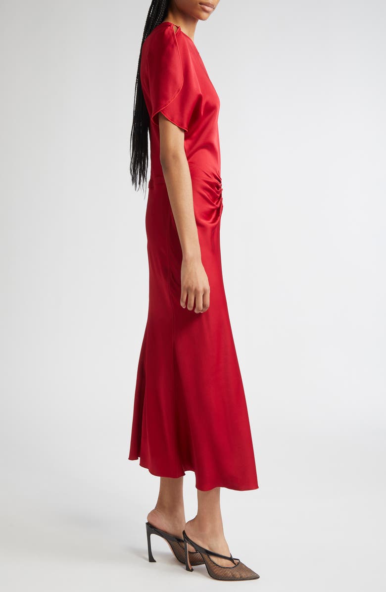 Victoria Beckham Ruched Waist Midi Dress, Alternate, color, Rose