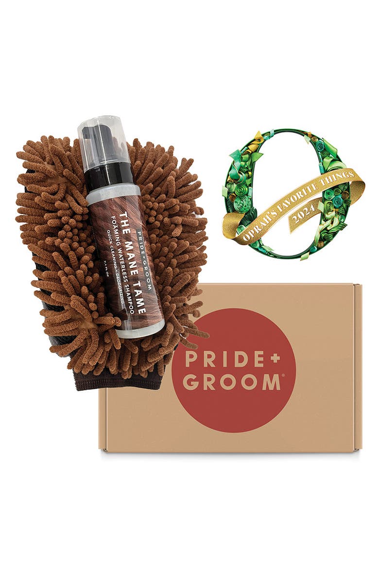 PRIDE+GROOM The Mitt Kit | Dog Grooming Set With Waterless Shampoo & Dual-Sided Grooming Mitt For Dogs & Cats., Main, color, Brown