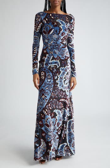 オールインワン・サロペット Etro Long Dress In Light Blue Velvet Jacquard Tulle Etro Long Sleeve Tulle & Velvet Maxi Dress | Nordstrom