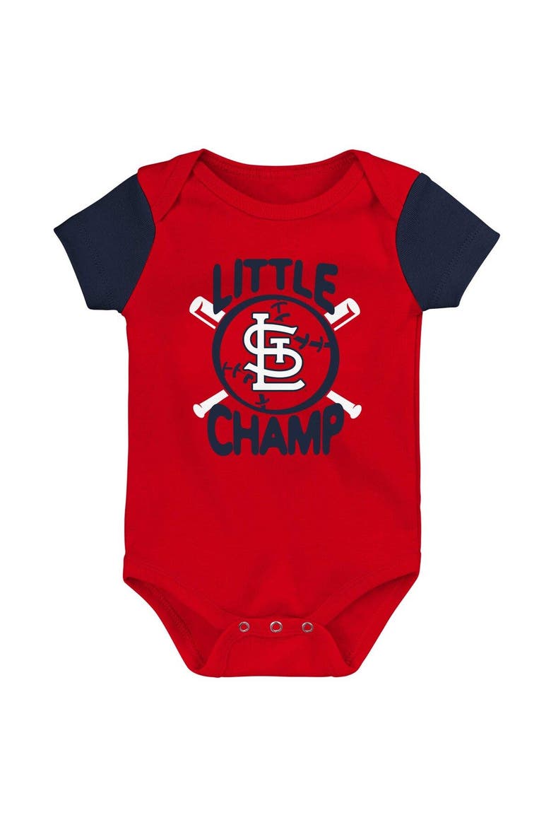 Newborn & Infant Red/Navy St. Louis Cardinals Little Champ Three-Pack Bodysuit Bib & Booties Set, Alternate, color, Red