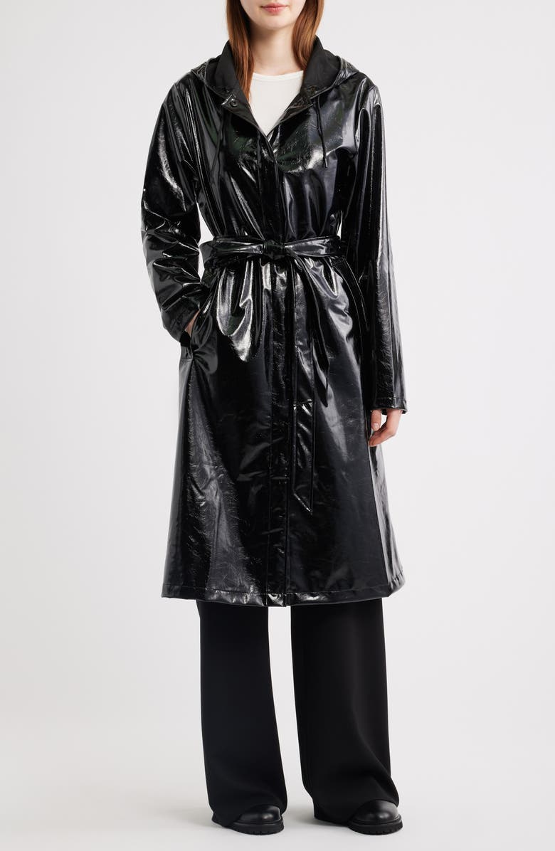 Rains Waterproof A-Line Long Raincoat, Main, color, Black