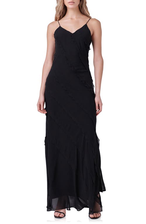 Endless Rose Ruffle Maxi Slipdress in Black 