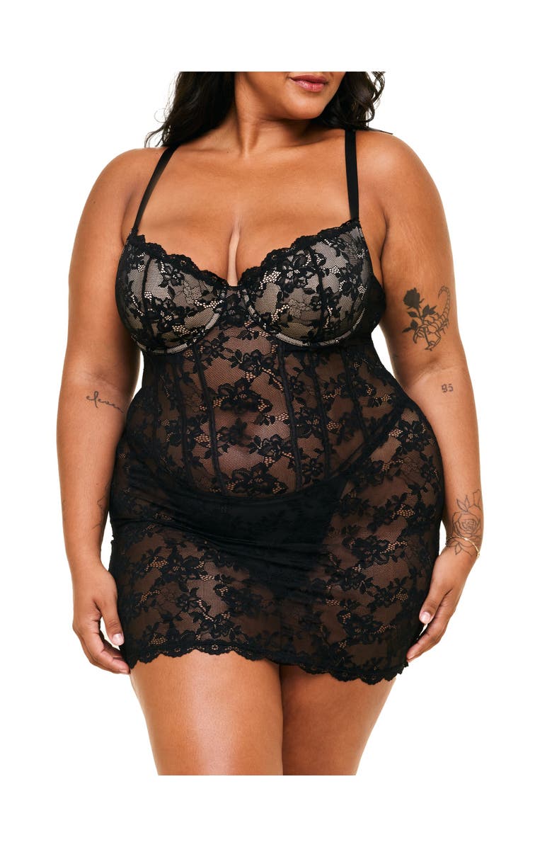 Adore Me Brielle Babydoll & G-String Set Lingerie, Main, color, Black
