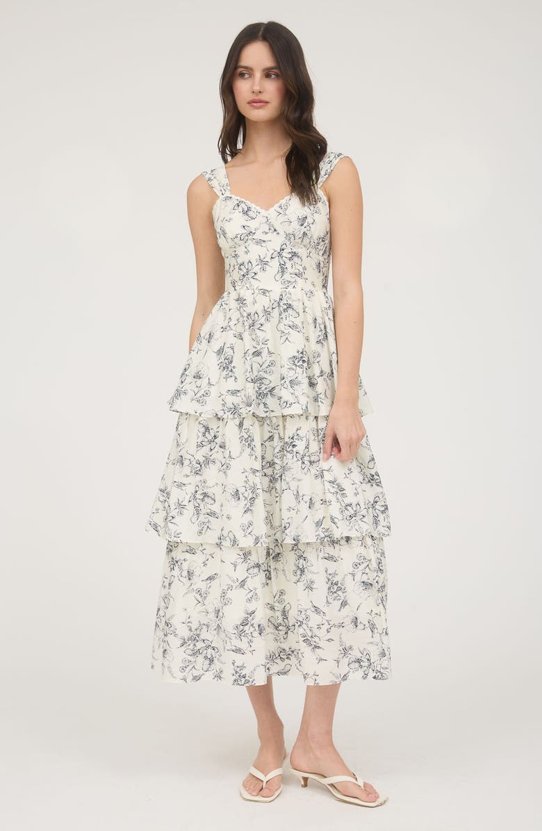 AUGUST SKY Tiered Midi Sundress, Alternate, color, Cream