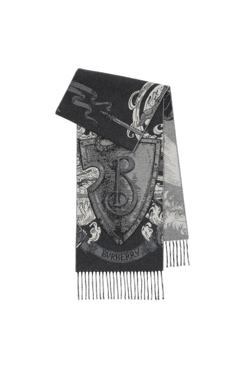 Burberry Etched Knight Cashmere Scarf, Main, color, Monochrome