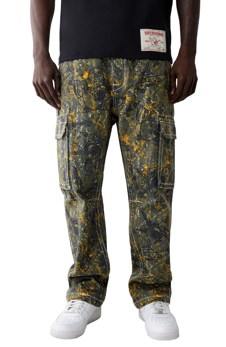 True Religion Big T Cotton Cargo Pants, Main, color, Camouflage Black