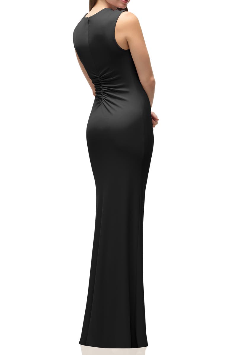 After Six Ruched Asymmetric Neck Satin Gown, Alternate, color, Black