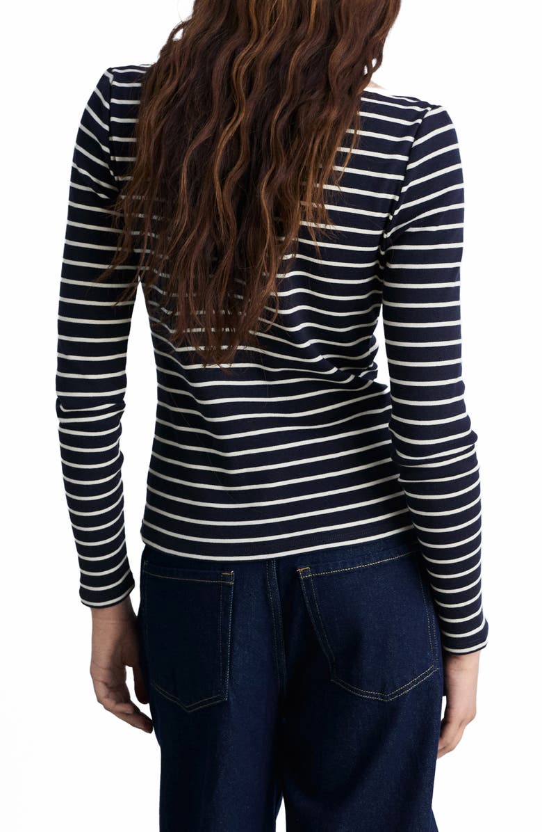 MANGO Stripe Boat Neck Top, Alternate, color, Dark Navy