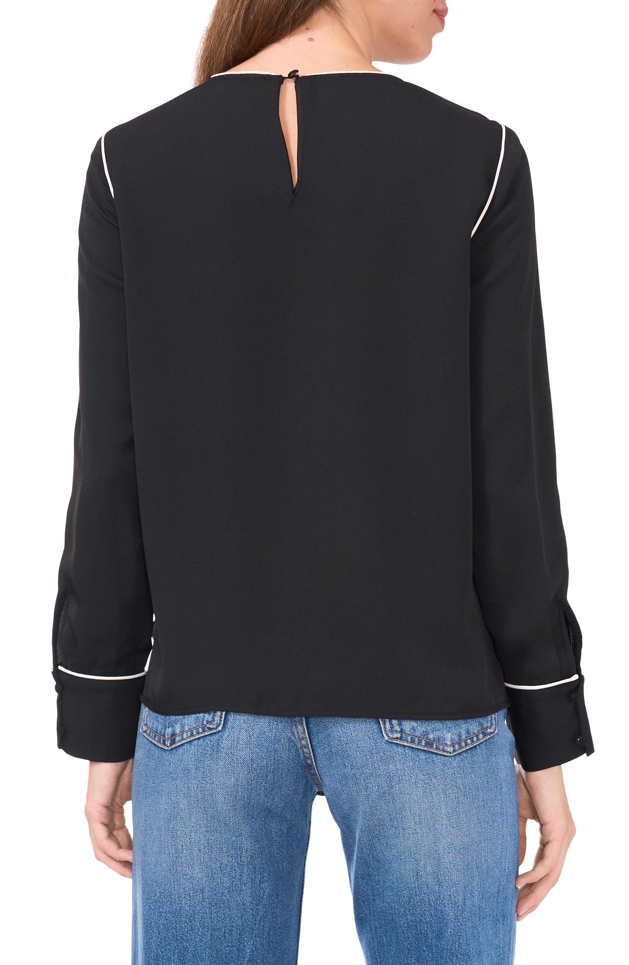 Piped Long Sleeve Crpe de Chine Top - image 2