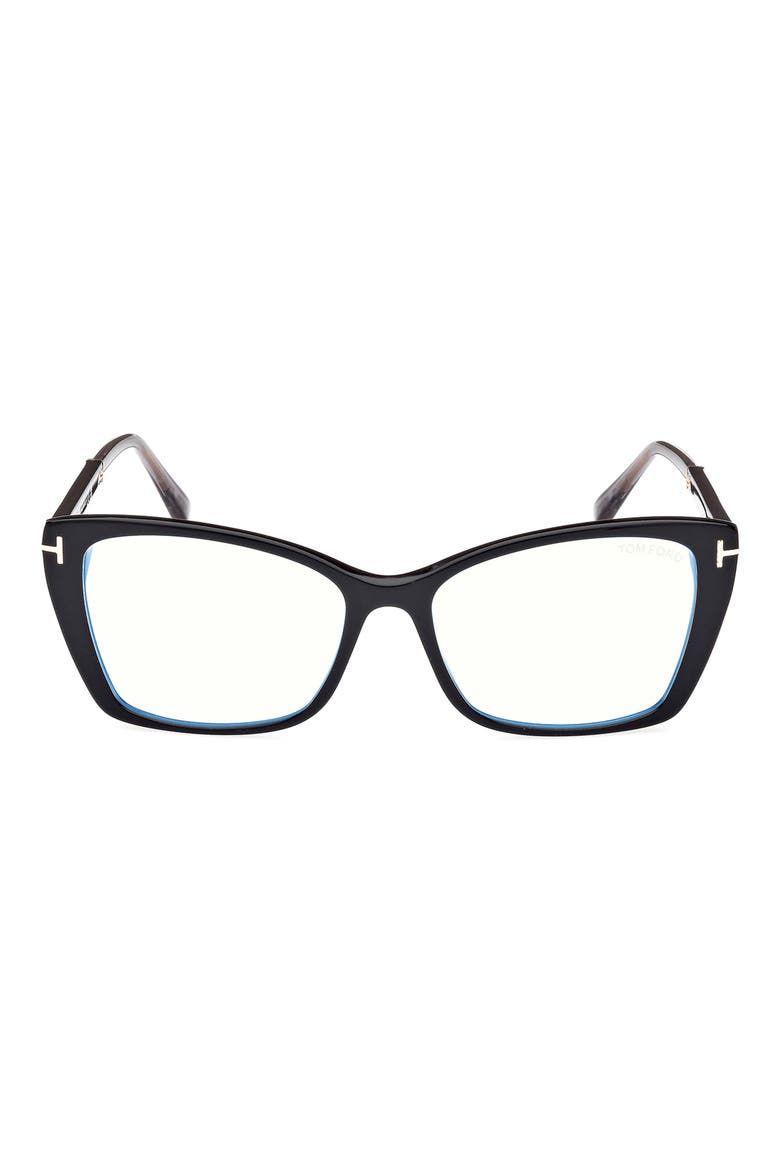 55mm Butterfly Blue Light Blocking Optical Glasses, Main, color, BLACK ROSE GOLD / T LOGO