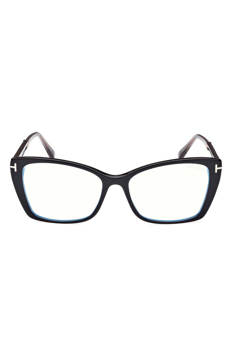 TOM FORD 55mm Butterfly Blue Light Blocking Optical Glasses, Main, color, Black Rose Gold / T Logo