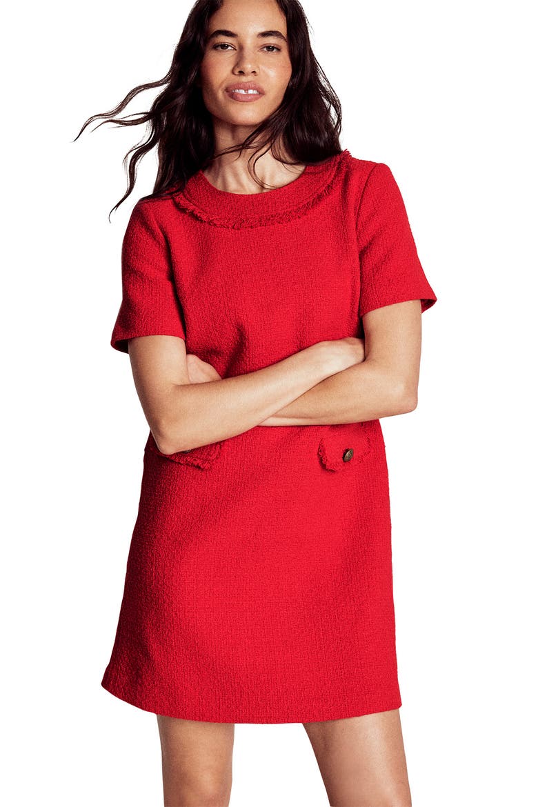 Button Detail Cotton Blend Tweed Minidress, Main, color, POPPY RED