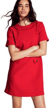 Boden Button Detail Cotton Blend Tweed Minidress