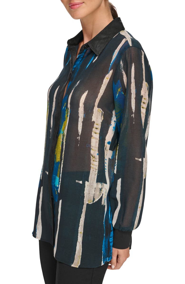 DKNY Printed Chiffon Button-Up Shirt, Alternate, color,