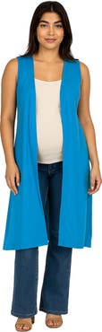 24seven Comfort Apparel Maternity Sleeveless Long Cardigan with Side Slit