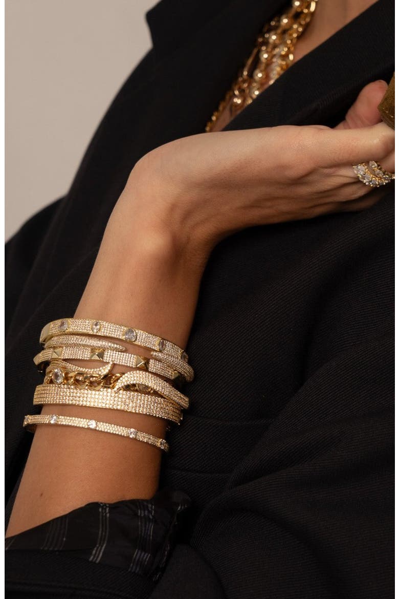 Five Row Pavé Bangle Bracelet, Alternate, color, GOLD