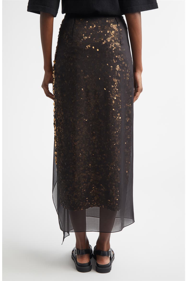 Sequin Embellished & Silk Georgette Veiled Wool Crepe Skirt, Alternate, color, BLACK 001