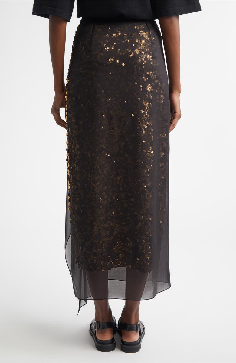 Michael Kors Collection Sequin Embellished & Silk Georgette Veiled Wool Crepe Skirt, Alternate, color, Black 001