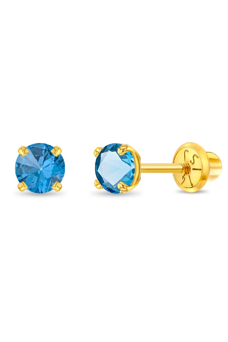 14k Pronged Simulated Birthstone Earrings, Main, color, December