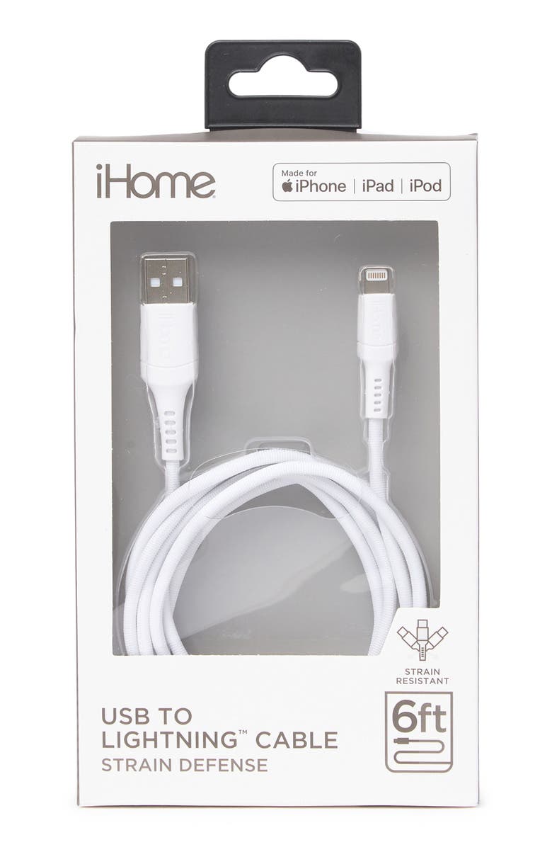 iHome 6ft. Sand Spray Nylon Lightning Charge Cable - White, Main, color,