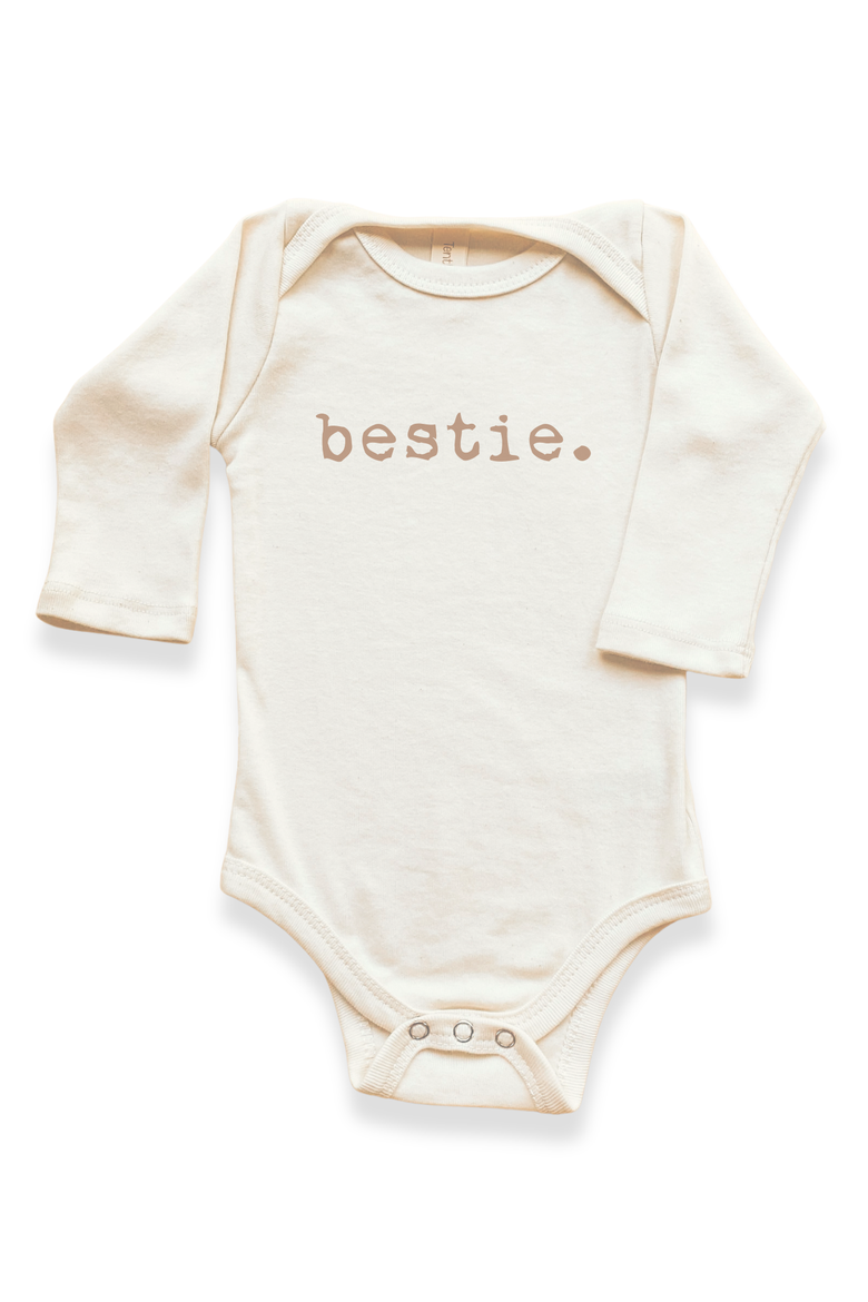 Bestie - Organic Long Sleeve Baby Bodysuit, Main, color, Natural Clay Lettering
