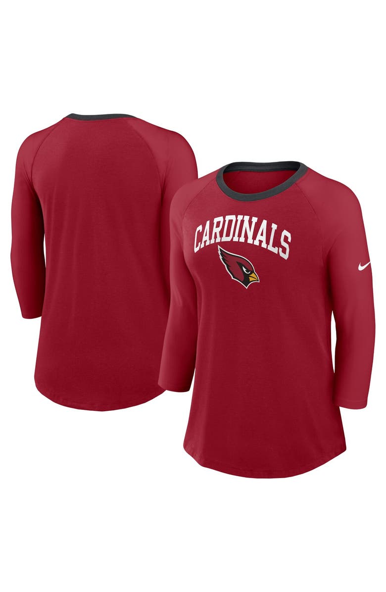 Nike Women's Nike Cardinal Arizona Cardinals Raglan 3/4 Sleeve T-Shirt, Main, color, Cardinal