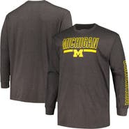 PROFILE Men's Profile Heather Charcoal Michigan Wolverines Big & Tall Two-Hit Graphic Long Sleeve T-Shirt