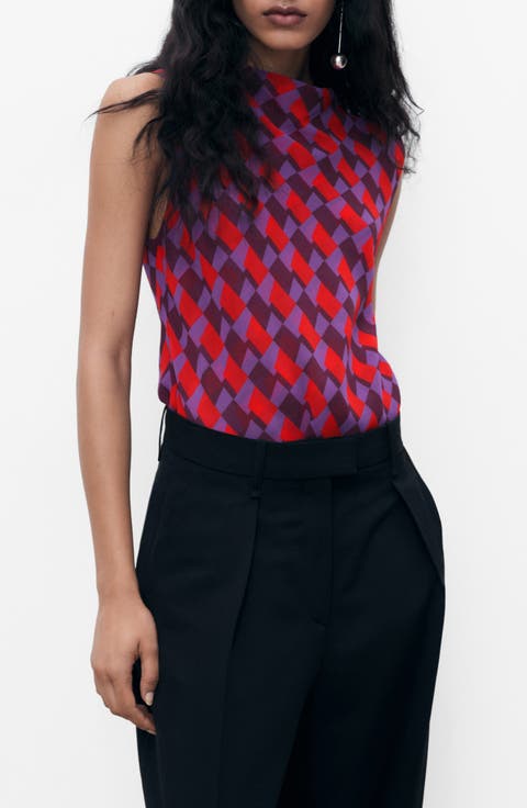 Geo Print Cowl Neck Sleeveless Top (Regular & Plus)