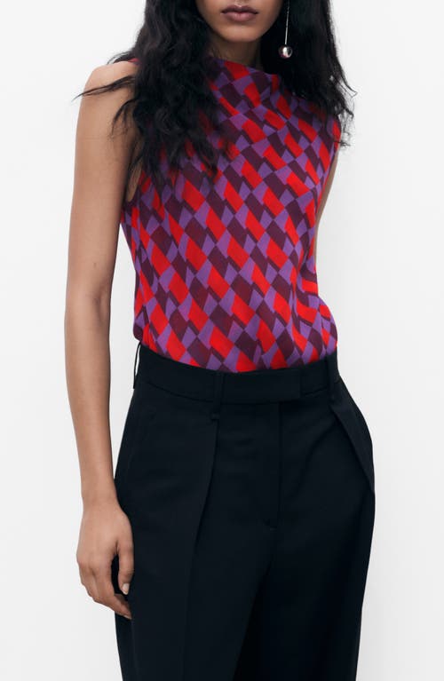 Mango Geo Print Cowl Neck Sleeveless Top In Pink