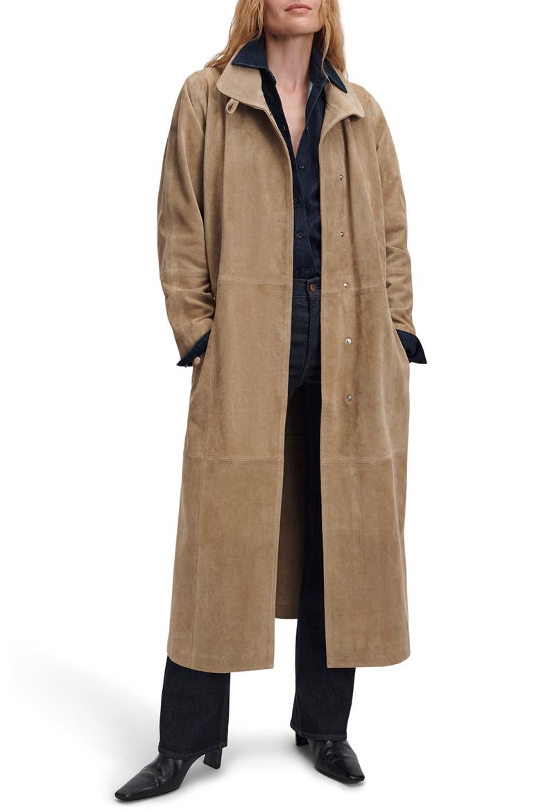 Marlene Suede Trench Coat, Alternate, color, TAN