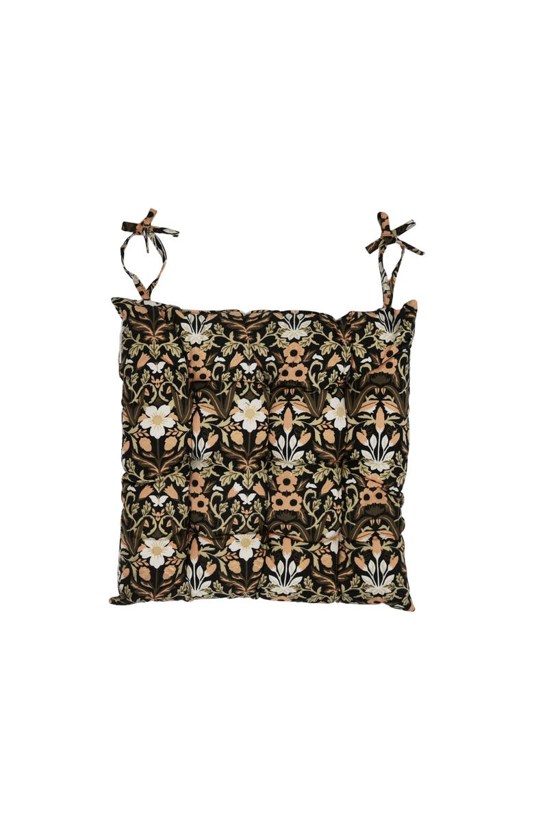 Storied Home Cotton Printed Chair Cushion with Floral Pattern, Main, color, Black