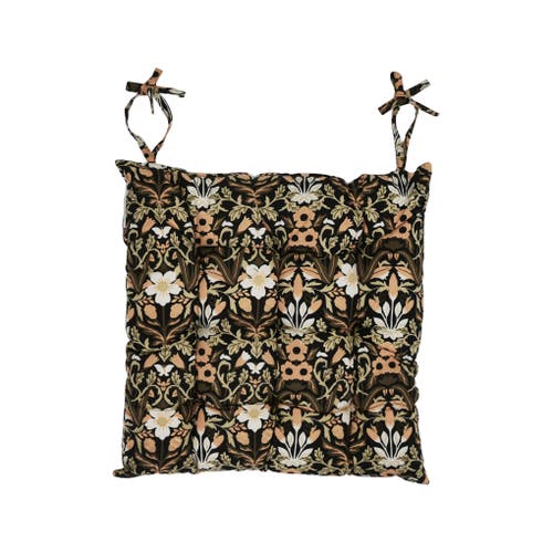 Storied Home Cotton Printed Chair Cushion With Floral Pattern In Black